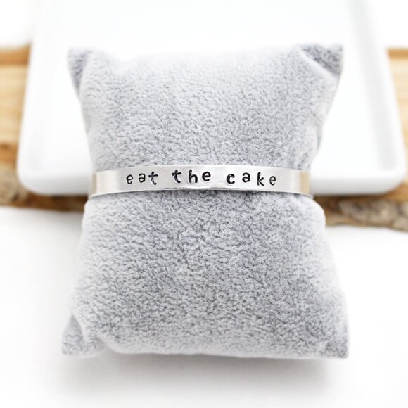 Eat The Cake - Hand Stamped Anodized Aluminum Bangle - Adjustable - Picture 11 of 11